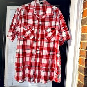 Enyce Mens 3XL Button Front Dress Shirt Red White  Plaid Short Sleeve Sean Combs